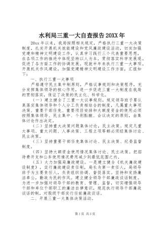 水利局三重一大自查报告20XX年