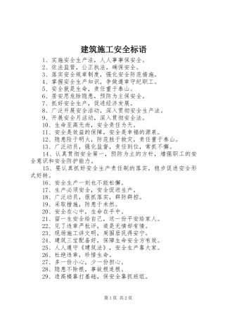建筑施工安全标语集锦1