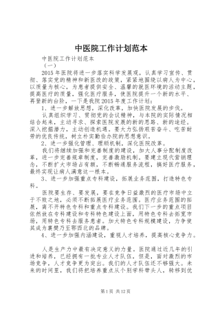 中医院工作计划范本