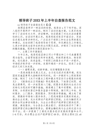 领导班子20XX年上半年自查报告范文
