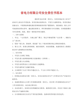 《安全管理文档》之省电力有限公司安全责任书范本 