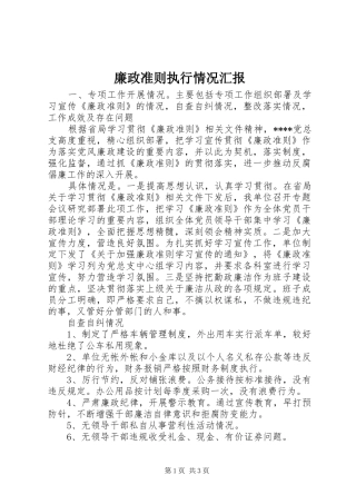 廉政准则执行情况汇报 