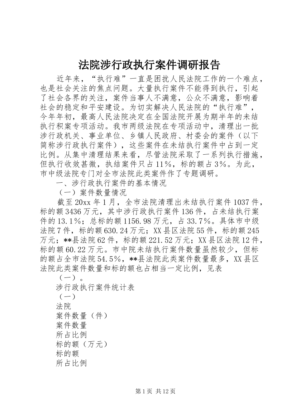 法院涉行政执行案件调研报告 _第1页