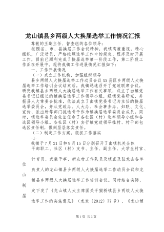 龙山镇县乡两级人大换届选举工作情况汇报 