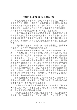 煤炭工业局重点工作汇报 
