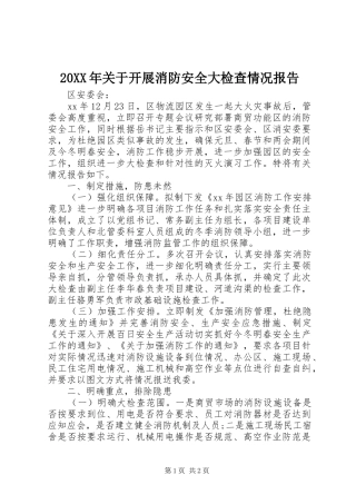 20XX年关于开展消防安全大检查情况报告
