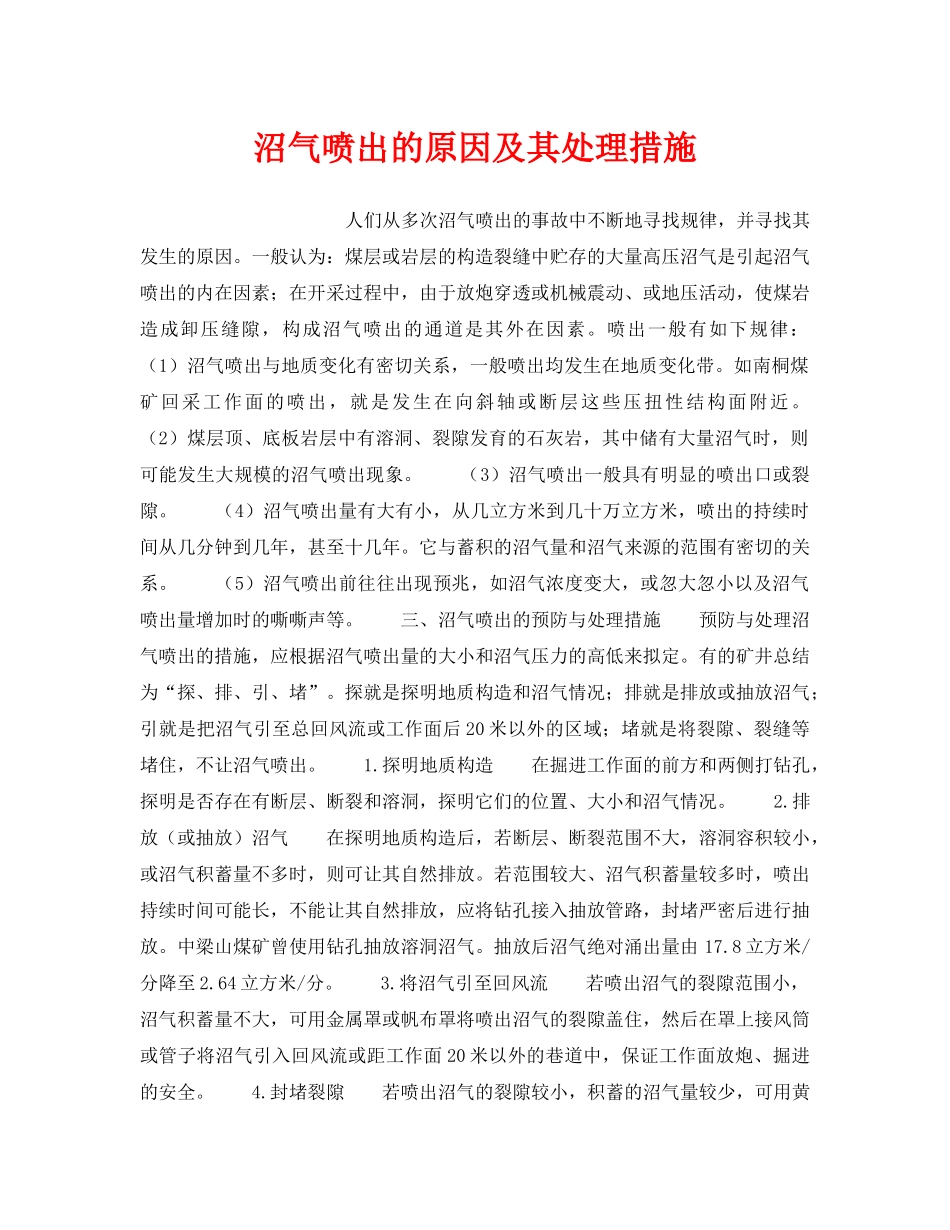《安全管理》之沼气喷出的原因及其处理措施 _第1页