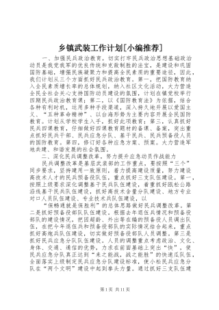 乡镇武装工作计划[小编推荐]