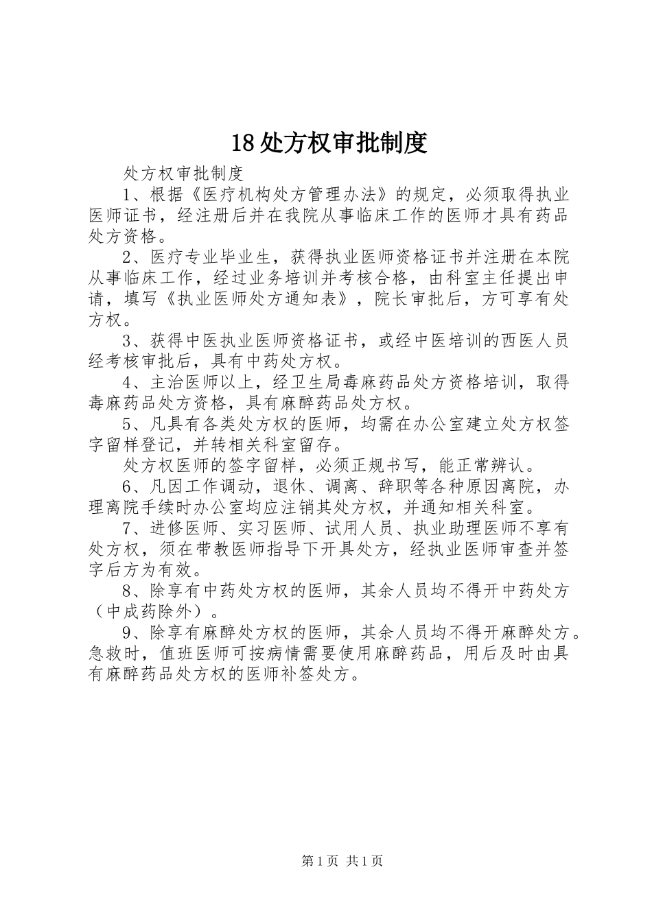 处方权审批规章制度 ()_第1页