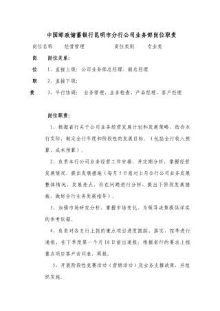 中国某银行业务部岗位职责