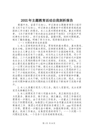 20XX年主题教育活动自我剖析报告