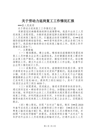 关于劳动力返岗复工工作情况汇报 