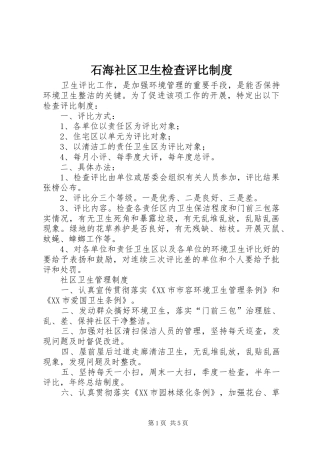 石海社区卫生检查评比规章制度