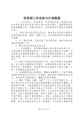信息部工作总结与计划展望