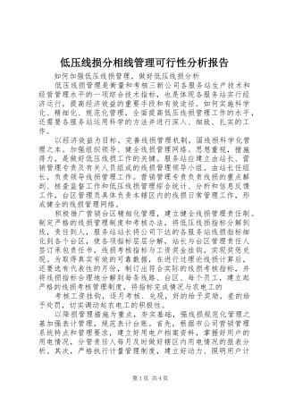 低压线损分相线管理可行性分析报告 
