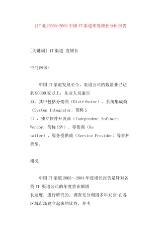 中国IT渠道年度增长分析方案概述