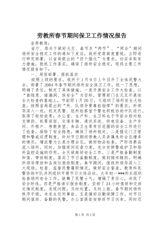 劳教所春节期间保卫工作情况报告 