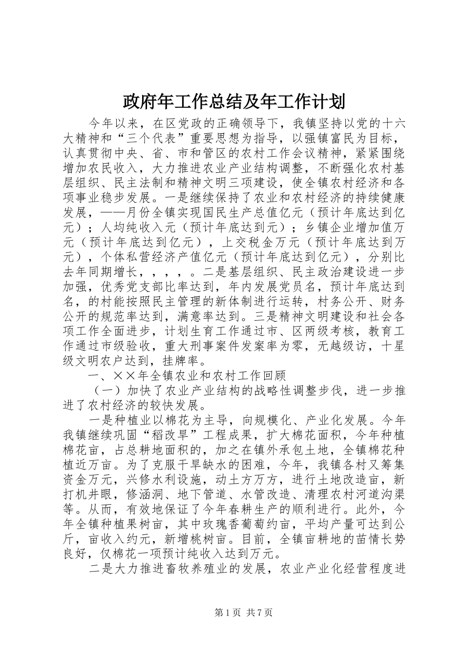 政府年工作总结及年工作计划_第1页