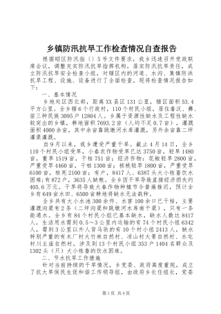 乡镇防汛抗旱工作检查情况自查报告 