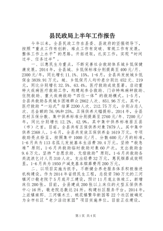 县民政局上半年工作报告 
