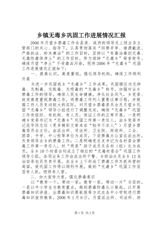 乡镇无毒乡巩固工作进展情况汇报 