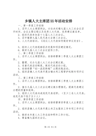 乡镇人大主席团XX年活动安排