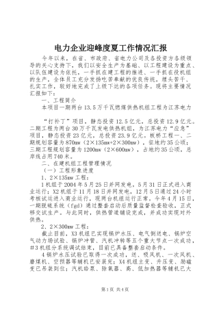 电力企业迎峰度夏工作情况汇报 