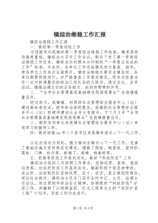 镇综治维稳工作汇报 