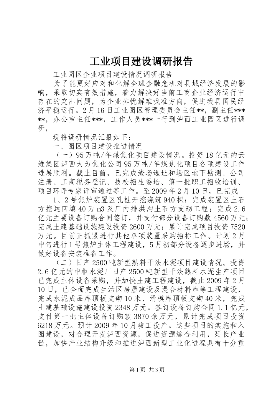工业项目建设调研报告 _第1页