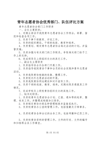 青年志愿者协会优秀部门、队伍评比方案