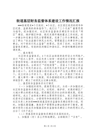 街道基层财务监督体系建设工作情况汇报 