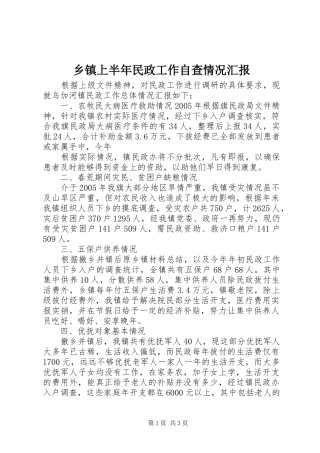 乡镇上半年民政工作自查情况汇报 
