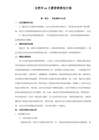 合肥市某某大厦营销策划方案