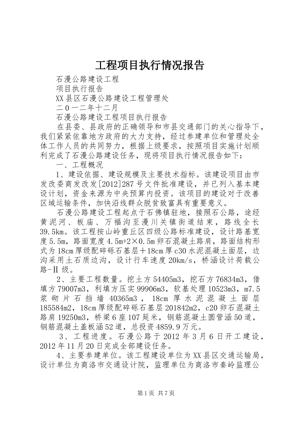 工程项目执行情况报告 _第1页