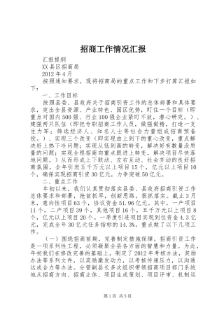 招商工作情况汇报 