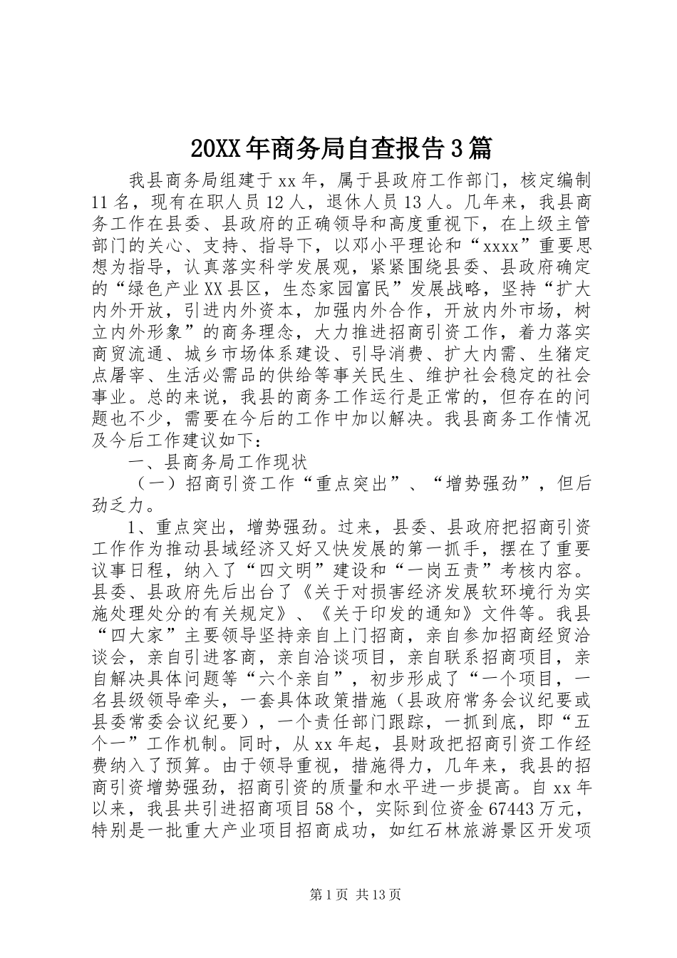 20XX年商务局自查报告3篇 _第1页