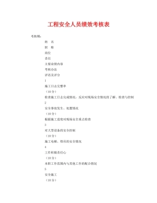 《安全管理》之工程安全人员绩效考核表 