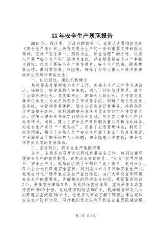 XX年安全生产履职报告 
