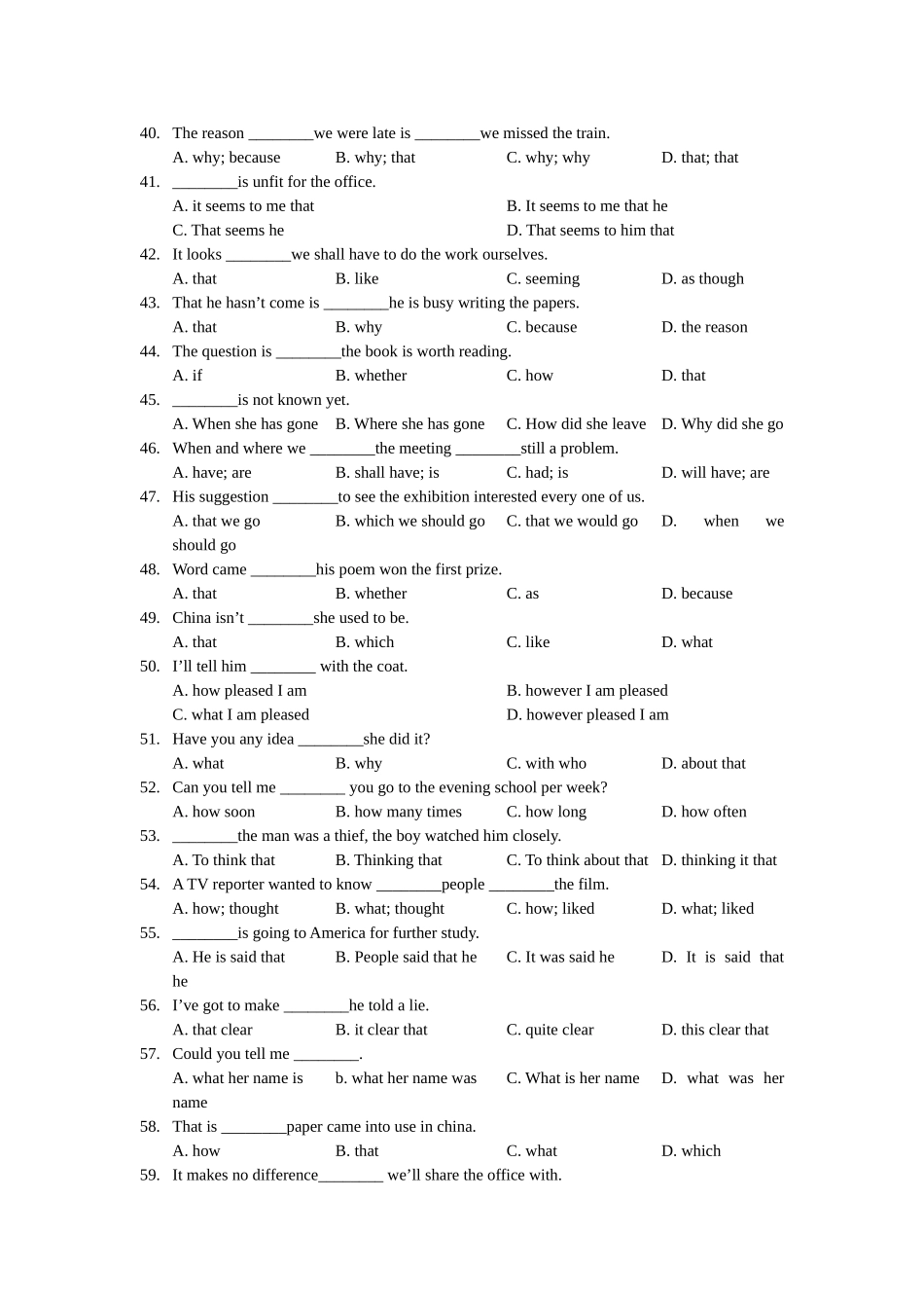 暑期初高中衔接英语语法专项练习VII名词性从句含答案2 _第3页