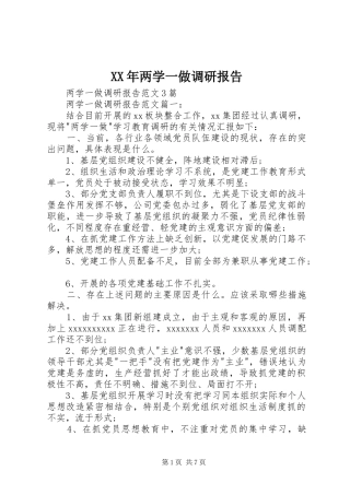 XX年两学一做调研报告 
