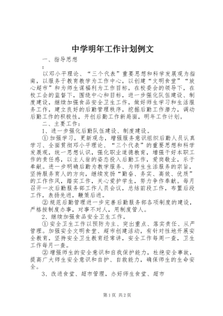 中学明年工作计划例文