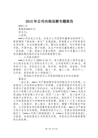 201X年公司内部巡察专题报告