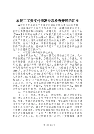 农民工工资支付情况专项检查开展的汇报 