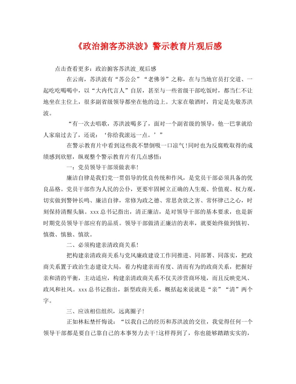 《政治掮客苏洪波》警示教育片观后感 _第1页