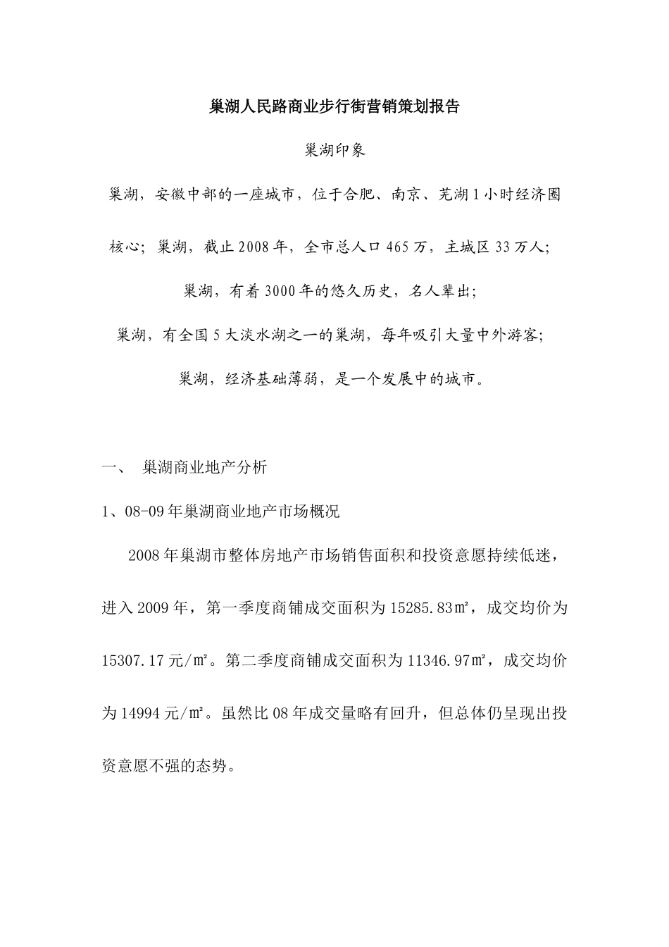 巢湖人民路商业步行街营销策划报告_第1页