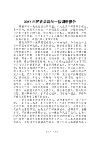 20XX年民政局两学一做调研报告