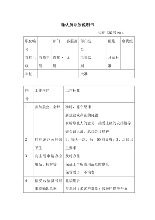 商场超市确认员职务说明书
