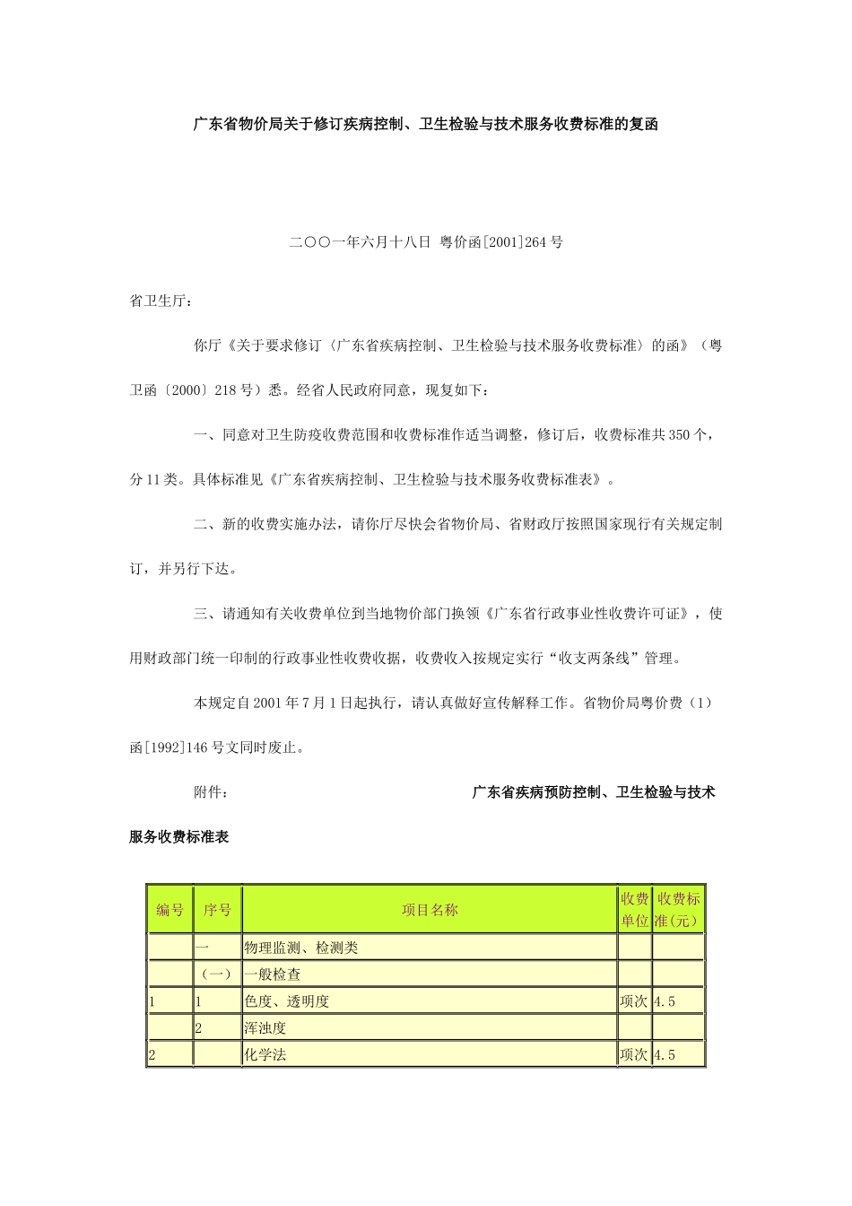 广东省物价局关于修订疾病控制、卫生检验与技术服务收费标准的复函_第1页