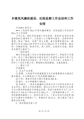 乡镇党风廉政建设、纪检监察工作总结和工作安排