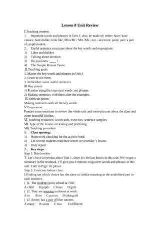 unit 1《me and my class》lesson 8 教案（冀教版八年级上）doc--初中英语 